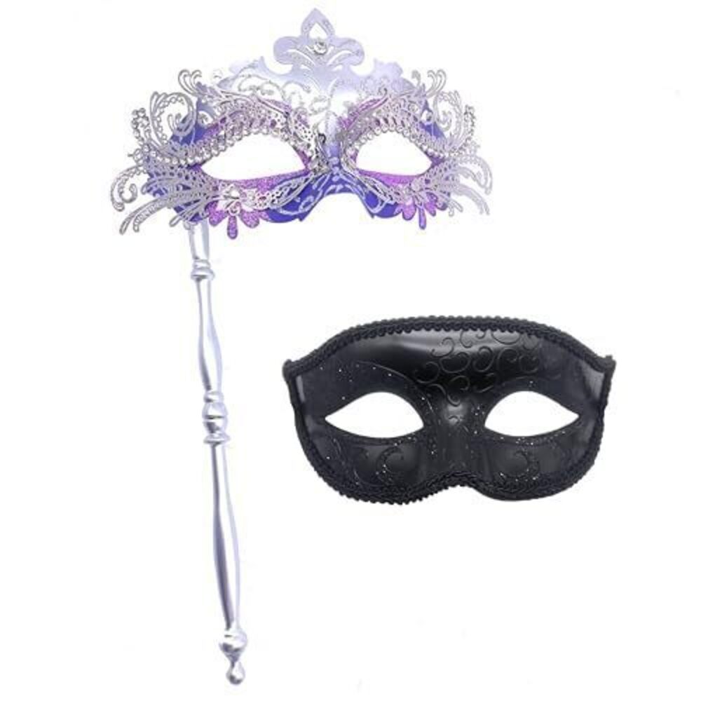 7569 Couple Masquerade Mask with Stick Mardi Gras Mask Costume Masks